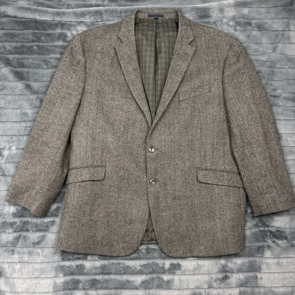 Jos A Bank 1905 Tailored Fit Herringbone Wool Blazer Sport Coat Grey Brown 48R